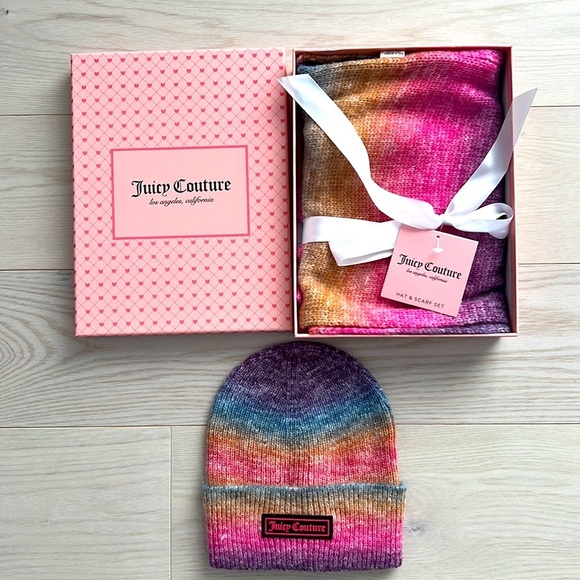 Juicy  Couture Tie Dye Ribbed Beanie & Scarf Rainbow - Picture 3 of 4